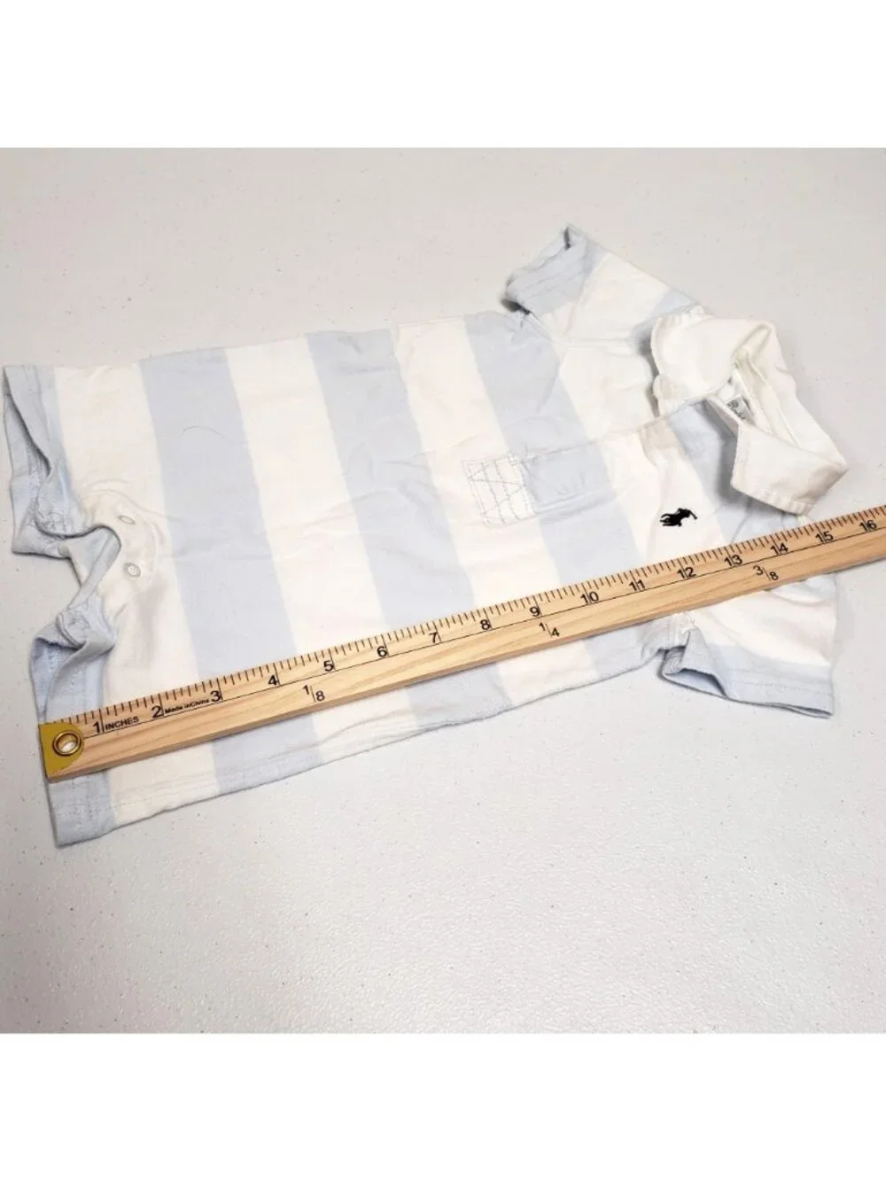 Ralph Lauren Baby Boy Polo Romper Blue White Stripes Size 6 Months